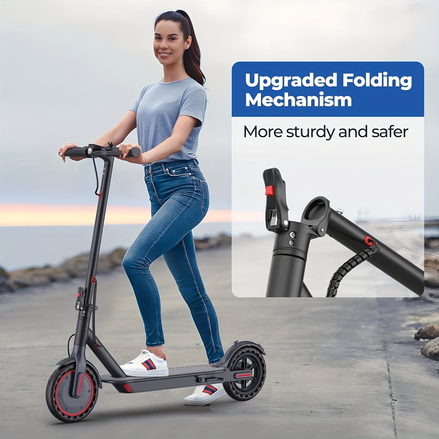 LADPED Multiple Models Folding Electric Scooter, Rated 350W/500W Motor Optional, 5.2AH-14.5AH Battery, with 8.5-10inches Anti-skid Solid Tires, Scooter Electric with Long Range, 15-20MPH Speed Foldable Commuting E-Scooter for
