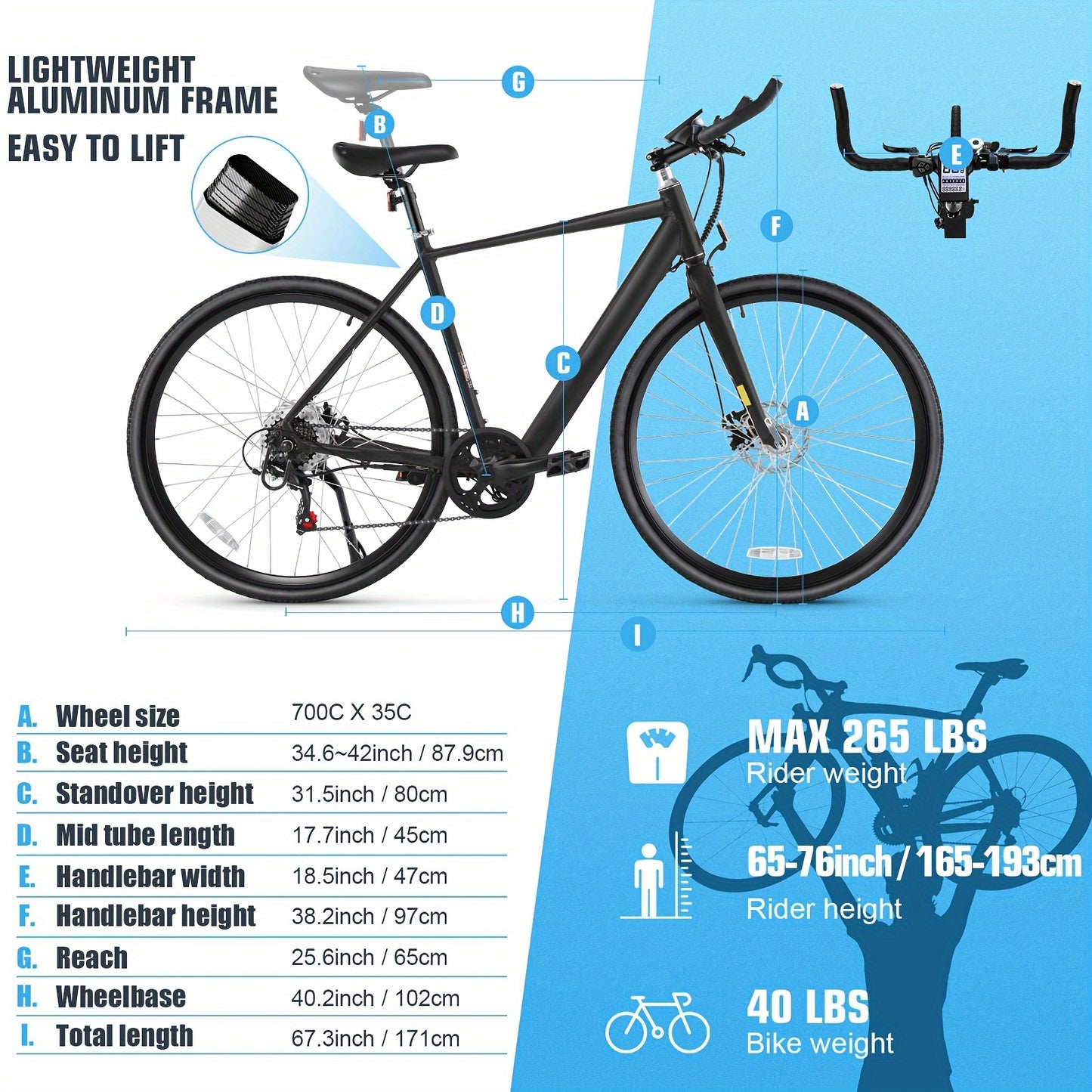 700C Electric Road Bike - 350W Motor Men Electric Bike Long Range, 36V 6.8Ah Battery Electric Motorcycle, Fast 3-Hour Charging Electric Scooter, Lightweight Frame, Bullhorn Handlebars Women Electric Bike - Perfect For Men & W