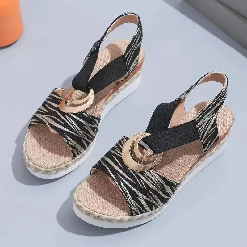 Women's Wedges Sandals 2024 Summer Snake Print Platform Sandals Gladiator Shoes Woman Comfort Casual Med High Heels Sandals image 2