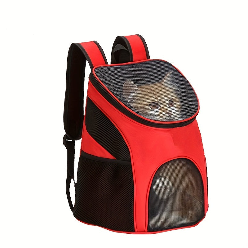 Foldable Pet Travel Carrier Backpack - Durable Red & Black, Breathable Mesh Design with Zipper Closure for Cats & Dogs, Portable Pet Carrier | Stylish Pet Gear | Durable Fabric