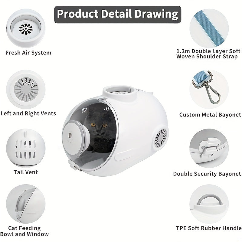 1 PCS 24L Breathable Submarine Cat Backpack Carrier - Ventilated Space Capsule for Small Medium Cats, Dogs, Puppies, Perfect for Traveling, Camping, Outdoors, Walking