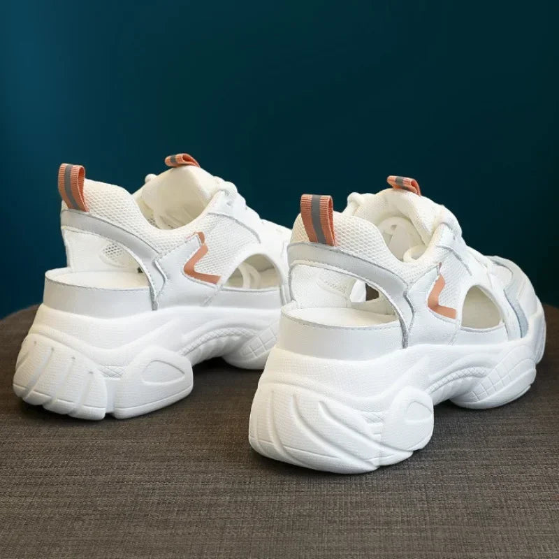 Women's Sports Sandals Heigh Hollow Mesh Breathable Sandals New Hollow Flat Fashion All-match Platform Casual Shoes 2024 image 4