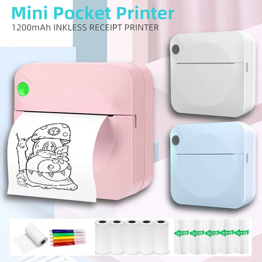 11 Rolls Portable Mini Wireless Thermal Photo Printer - Compact, Inkless, Single-Color Printing for Smartphone, Windows, Study Notes, Labels, and Receipts with Rechargeable Lithium Battery and USB Charging