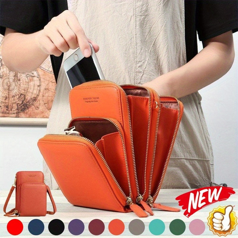 Small Solid Color Women's Crossbody Smartphone Wallet Purse with Adjustable Strap