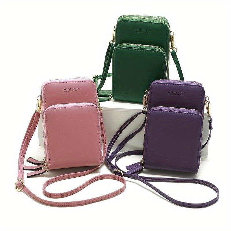 Small Solid Color Women's Crossbody Smartphone Wallet Purse with Adjustable Strap
