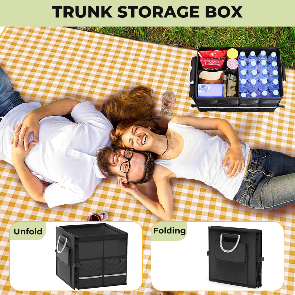 Foldable Trunk Storage Box Waterproof Oxford Cloth 110L Large-Capacity Car Organizer for Camping/Fishing Easy to Carry