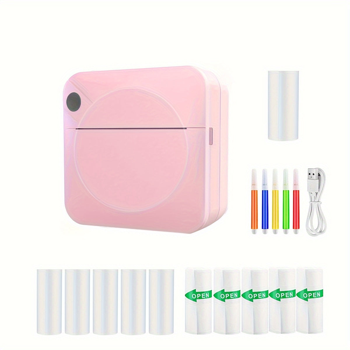 11 Rolls Portable Mini Wireless Thermal Photo Printer - Compact, Inkless, Single-Color Printing for Smartphone, Windows, Study Notes, Labels, and Receipts with Rechargeable Lithium Battery and USB Charging