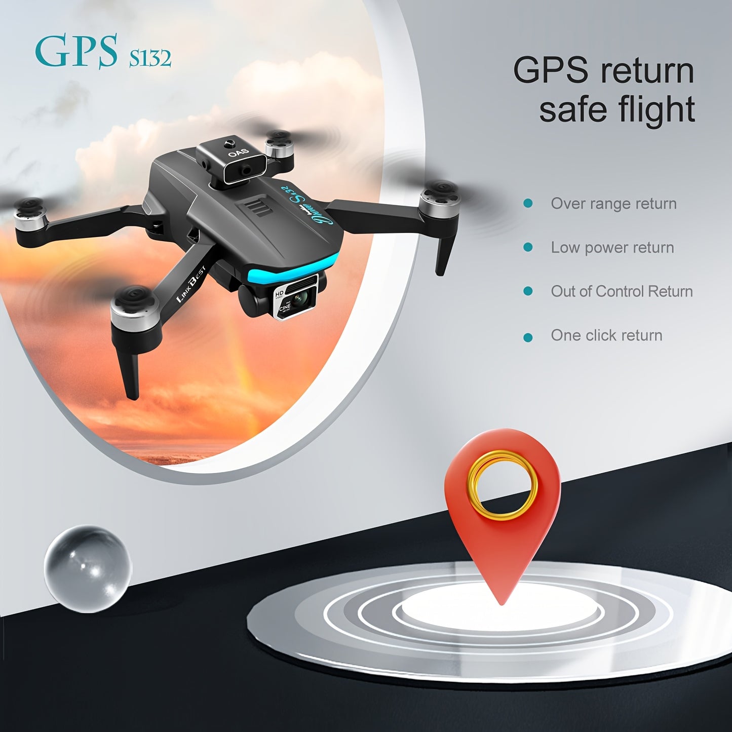 New S132 UAV Drone with HD ESC Dual Camera, GPS Positioning, 360° Intelligent Obstacle Avoidance, Optical Flow Hovering, One-Key Takeoff, And Fail-Safe Return.Perfect for Beginners Men's Gifts