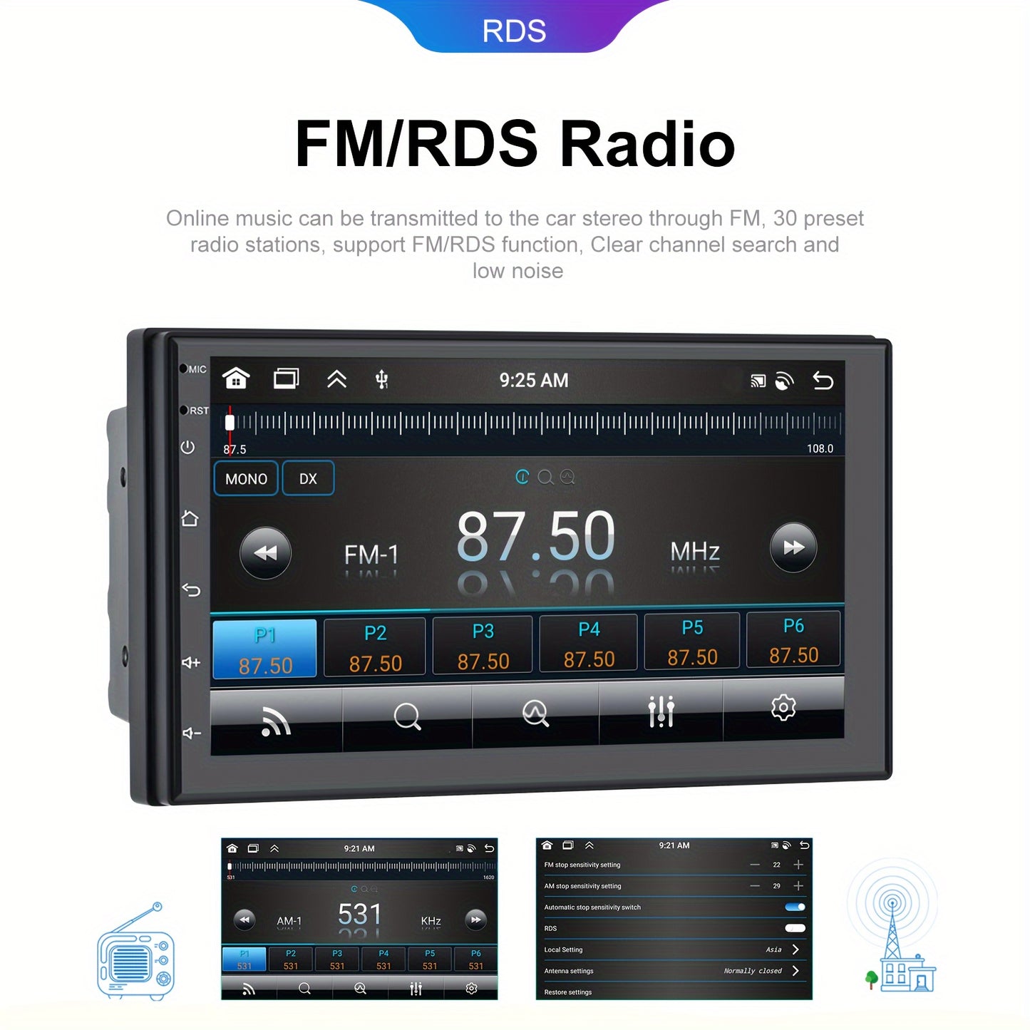 8-Core 4+64G Android Double DIN Car Stereo, Wireless Wireless Android Auto, 7'' HD Touchscreen Car Radio With Backup Camera, Mirror Link, Wireless, GPS Navi, FM/RDS, Voice Control+AHD Camera