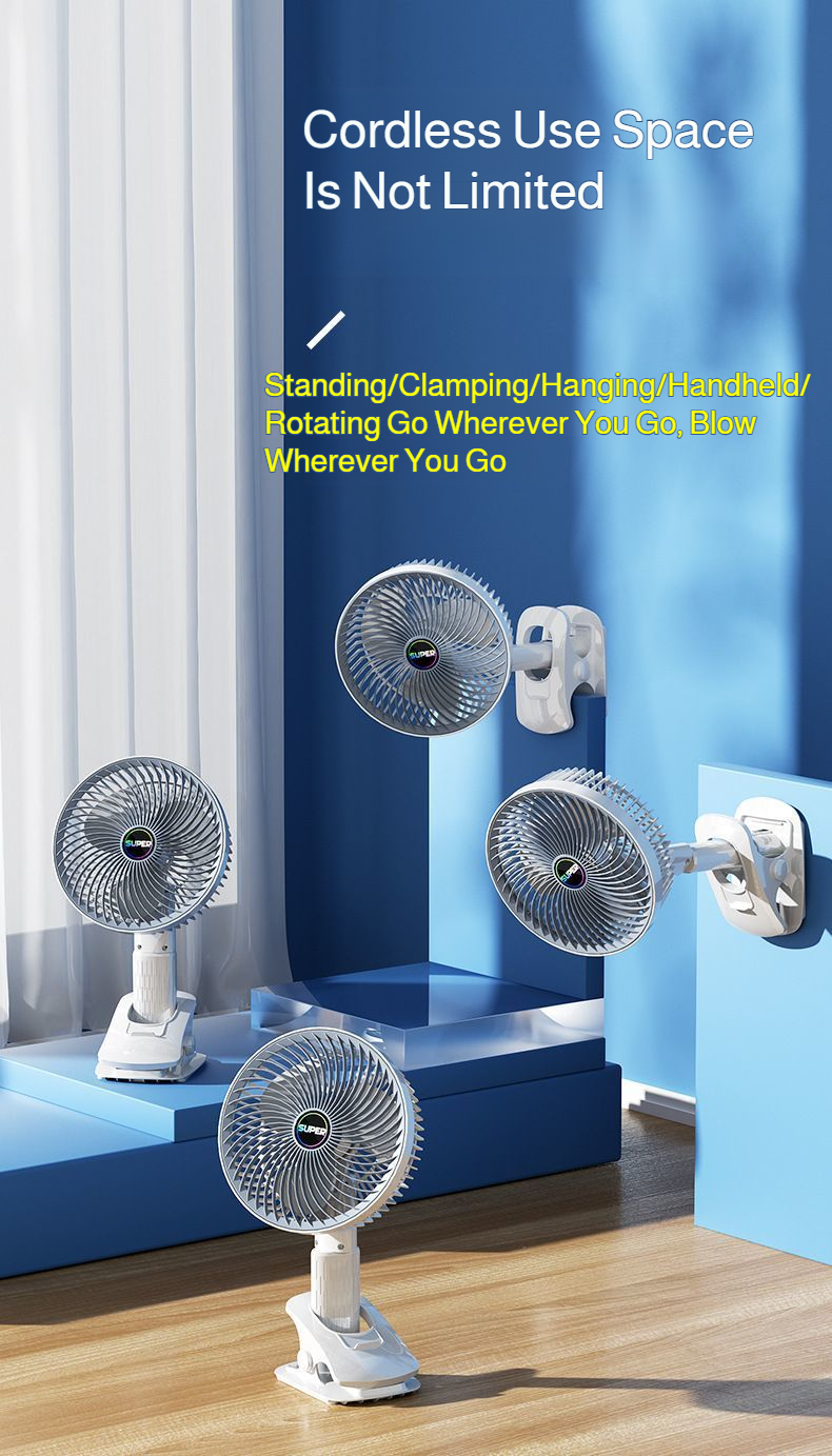 3-in-1 Telescopic Cool Fan USB Charing Folding Desktop Circulator 3-Speed No-Drill Wall Mount Electric Fan for Dorm Home Office