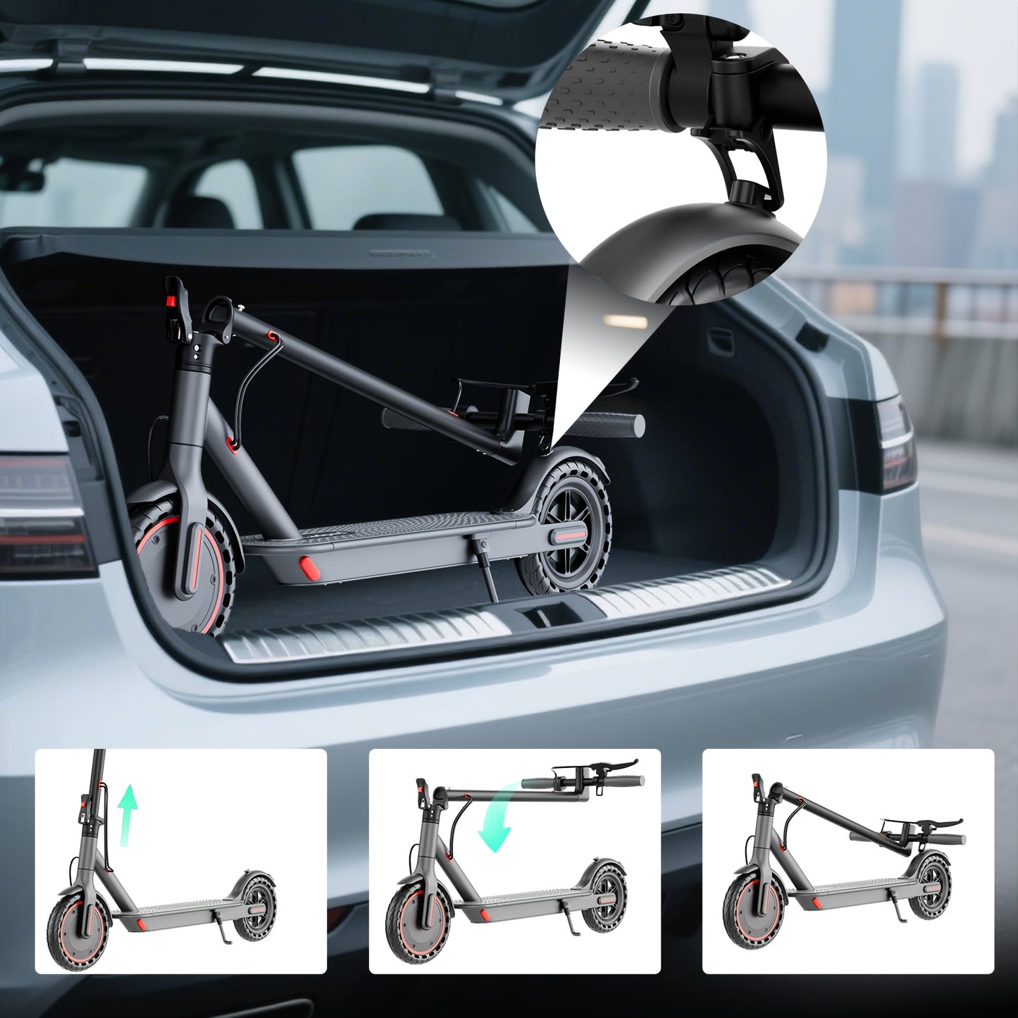 LADPED Electric Scooter | 350W 36V 5.2AH-10.5AH, 8.5" Solid Tires, 19 Mile Range, 3 Modes, High Speed, Foldable, Height Adjustable, Aluminum Alloy, Red and, Ideal for City Streets, Parks, Campus Pathways, Long