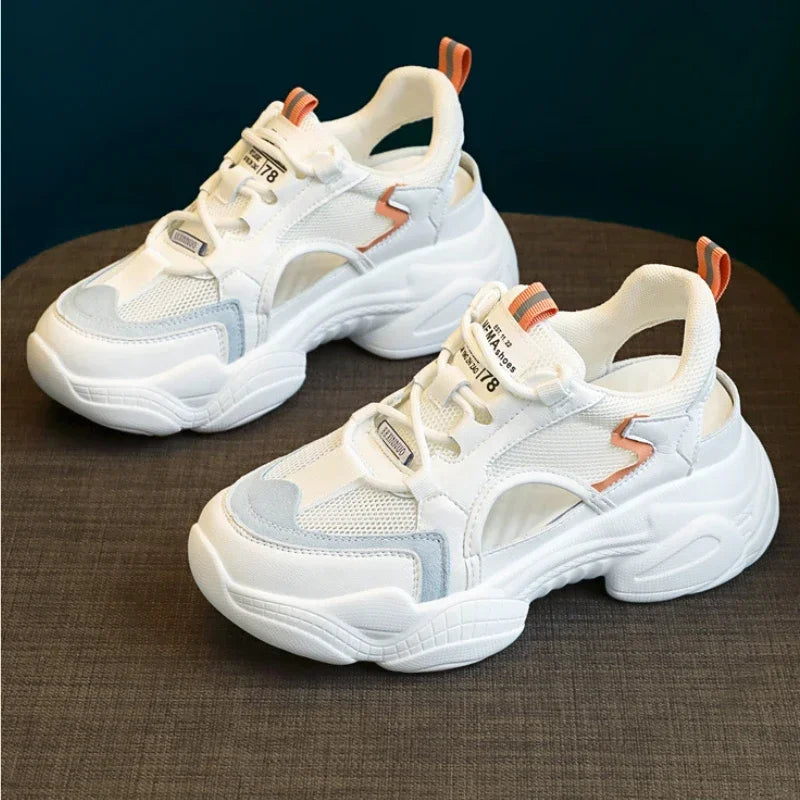 Women's Sports Sandals Heigh Hollow Mesh Breathable Sandals New Hollow Flat Fashion All-match Platform Casual Shoes 2024 image 1