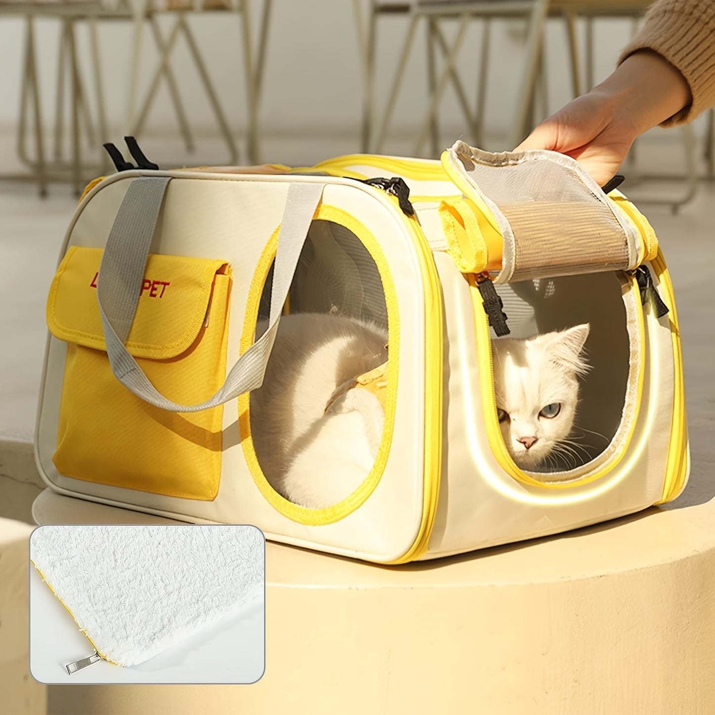 Foldable Portable Pet Backpack, Breathable Mesh Design, Fits Small To Large Cats & Small To Medium Dogs, Airline Approved, Multi-Functional Safety Leash, 18.1x11x12.2 Inches, Yellow