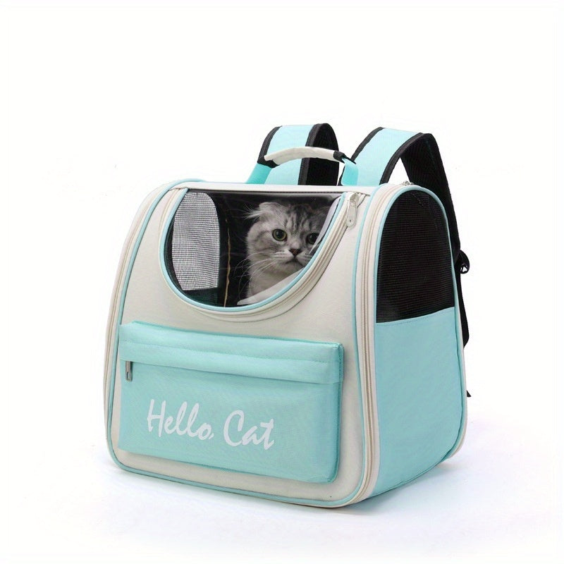 Hello Cat Foldable Pet Carrier Backpack - Large Capacity Collapsible Carrier with Multiple Compartments, Durable Mesh & Zipper Closure for Cats & Small Dogs, Travel, Vet Visits, Shopping, Cat Backpack Carrier, Mesh Visibility