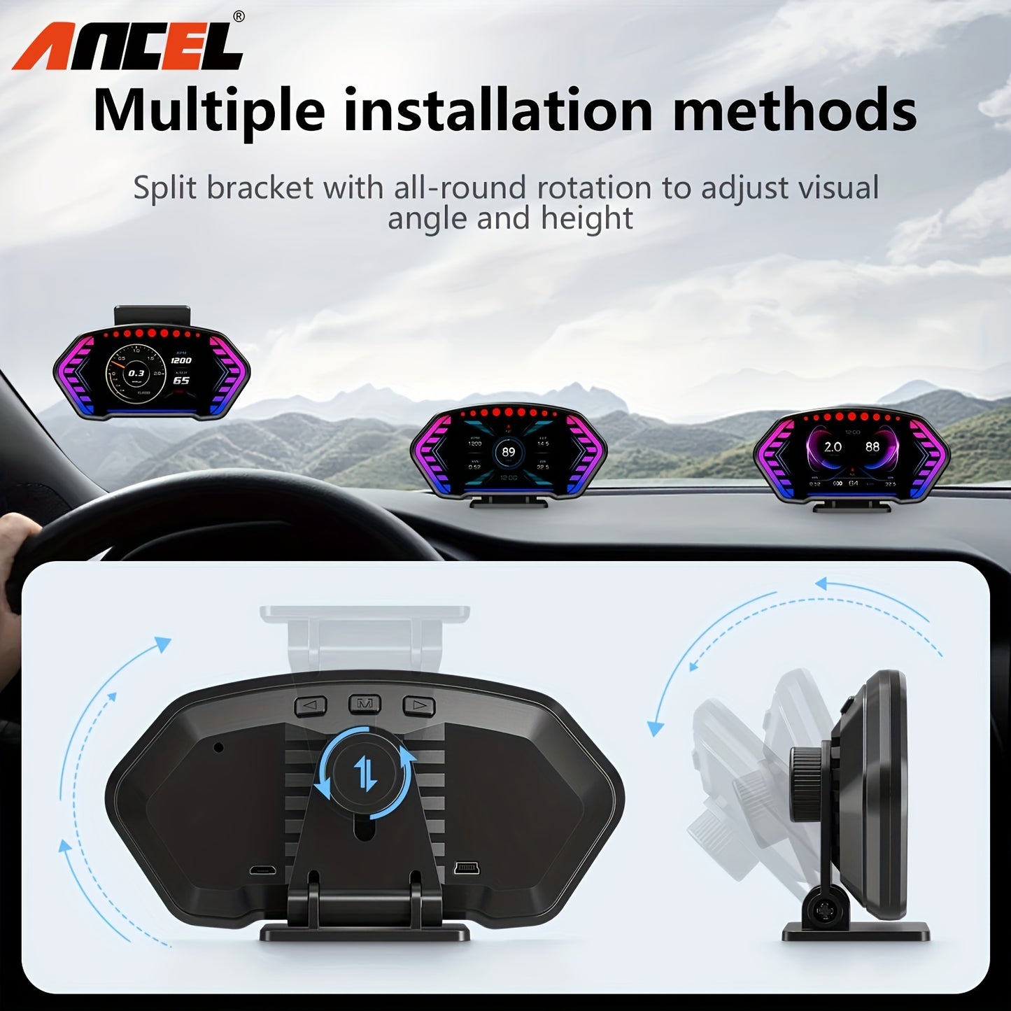 ANCEL P3 OBD2+GPS Universal Head-Up Display HUD OBD Meter Digital Projector