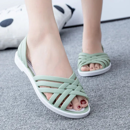 Sandals Summer New Hollow Out Beach Shoes Fashion Outdoor Jelly Sandalias Mujer Flat Casual Comfortable Soft Sole Mom Shoes image 0