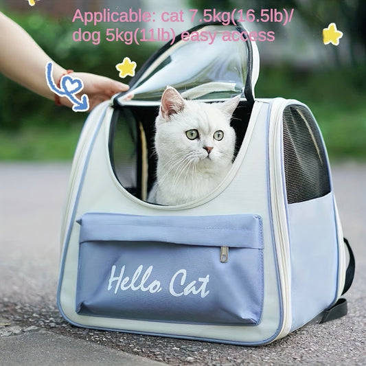 Hello Cat Foldable Pet Carrier Backpack - Large Capacity Collapsible Carrier with Multiple Compartments, Durable Mesh & Zipper Closure for Cats & Small Dogs, Travel, Vet Visits, Shopping, Cat Backpack Carrier, Mesh Visibility