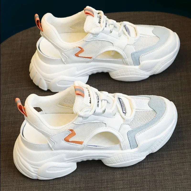 Women's Sports Sandals Heigh Hollow Mesh Breathable Sandals New Hollow Flat Fashion All-match Platform Casual Shoes 2024 image 0