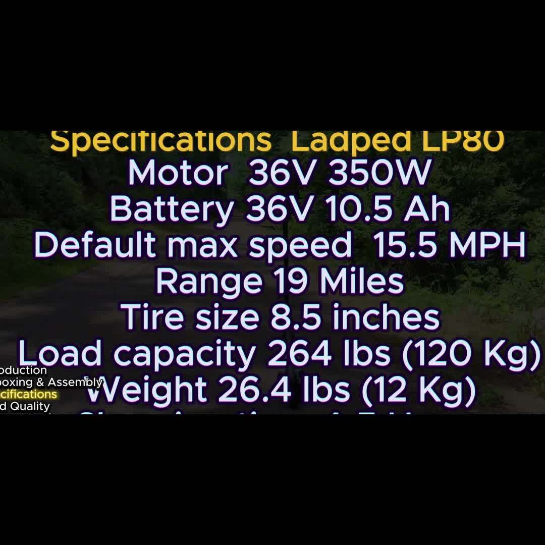 LADPED Electric Scooter | 350W 36V 5.2AH-10.5AH, 8.5" Solid Tires, 19 Mile Range, 3 Modes, High Speed, Foldable, Height Adjustable, Aluminum Alloy, Red and, Ideal for City Streets, Parks, Campus Pathways, Long