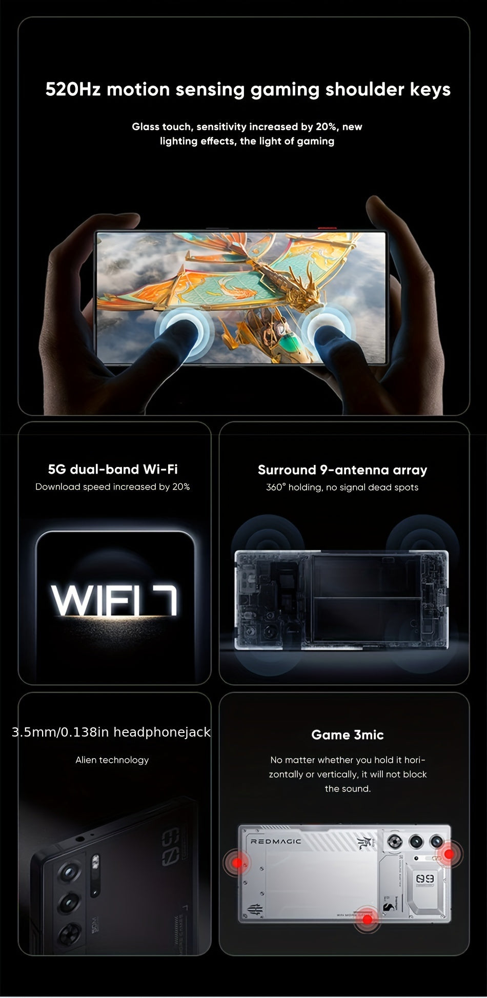 Global Version RedMagic 9 Pro 5G Smartphone Gaming Phone Snapdragon 8 Gen 3 6500mAh Battery 80W Fast Charging Esports Phone With US Charger