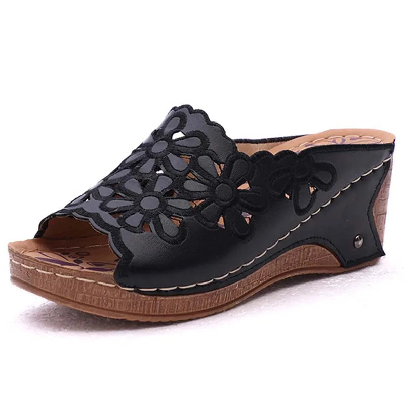 Women Shoes Sandals Summer Outdoor Walking Shoes Slip On Sandals Ladies Wedge Women's Shoes Retro Woman Slippers Footwear Female image