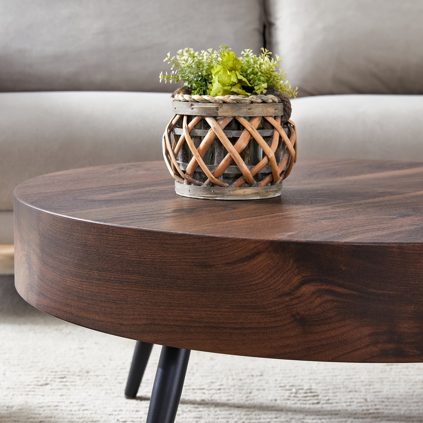 Wooden Coffee Table Modern Round Coffee Table Rustic Center Table with Metal Leg for Living Room Reception Room Office (Brown, Round), Clearance Sales Today Deals Prime, Tiny Home, Black Friday Deals 2024.