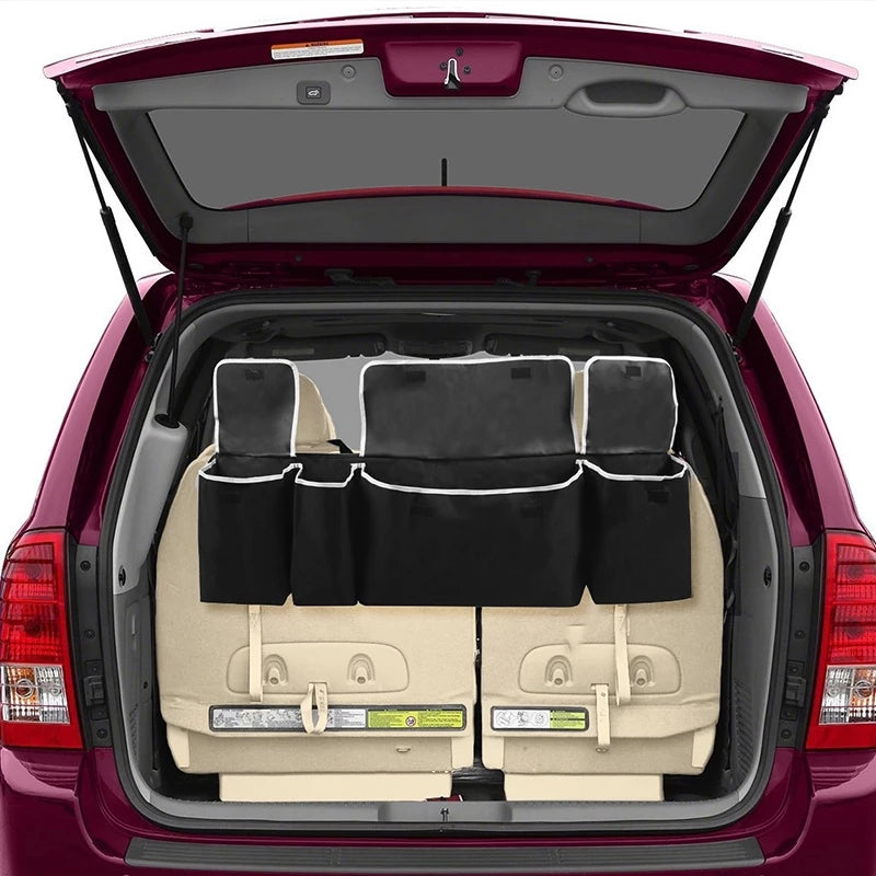 Adjustable Car Trunk Storage Bag, Large Capacity Multi-Purpose Oxford Cloth Backseat Organizer for Car Interiors.