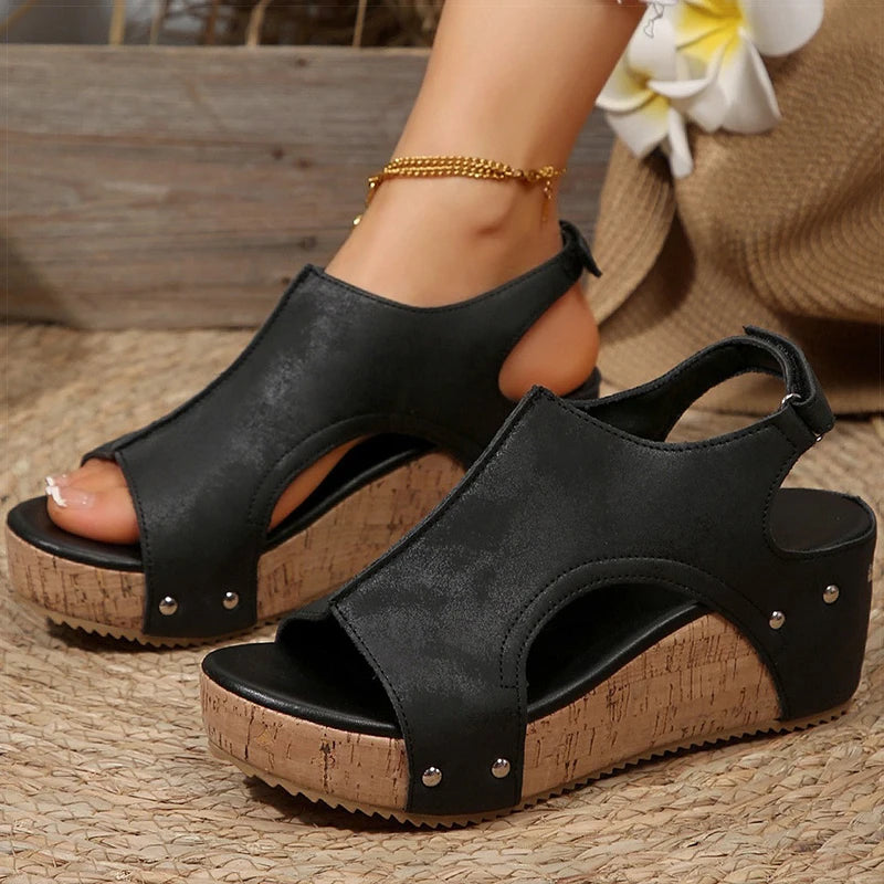 Women's Sandals High Heels Sandals With Wedges Shoes Woman Platform Sandals Summer Peep Toe Heeled Slippers Sandalias De Mujer image