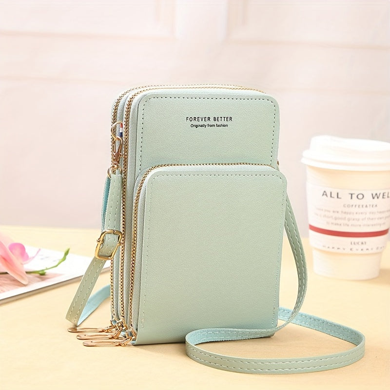Small Solid Color Women's Crossbody Smartphone Wallet Purse with Adjustable Strap