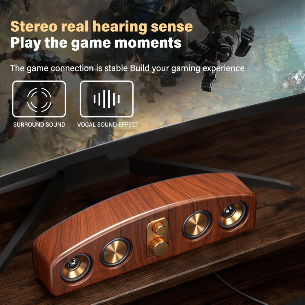 [Wireless Smart Soundbar] Wireless Smart Soundbar | 5.0 Channel Speaker System with Subwoofer - Home Theater Stereo, Compatible with TV/PC/Smartphone/Tablet - Elegant Wood Grain Finish - Portable Design with Low Frequency, Ty