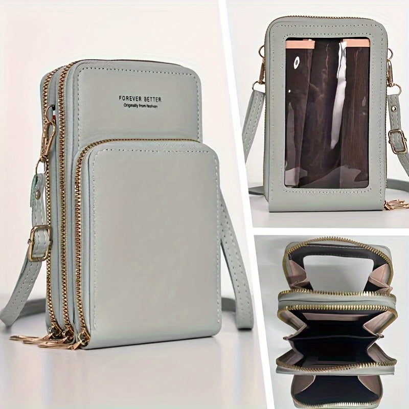 Small Solid Color Women's Crossbody Smartphone Wallet Purse with Adjustable Strap