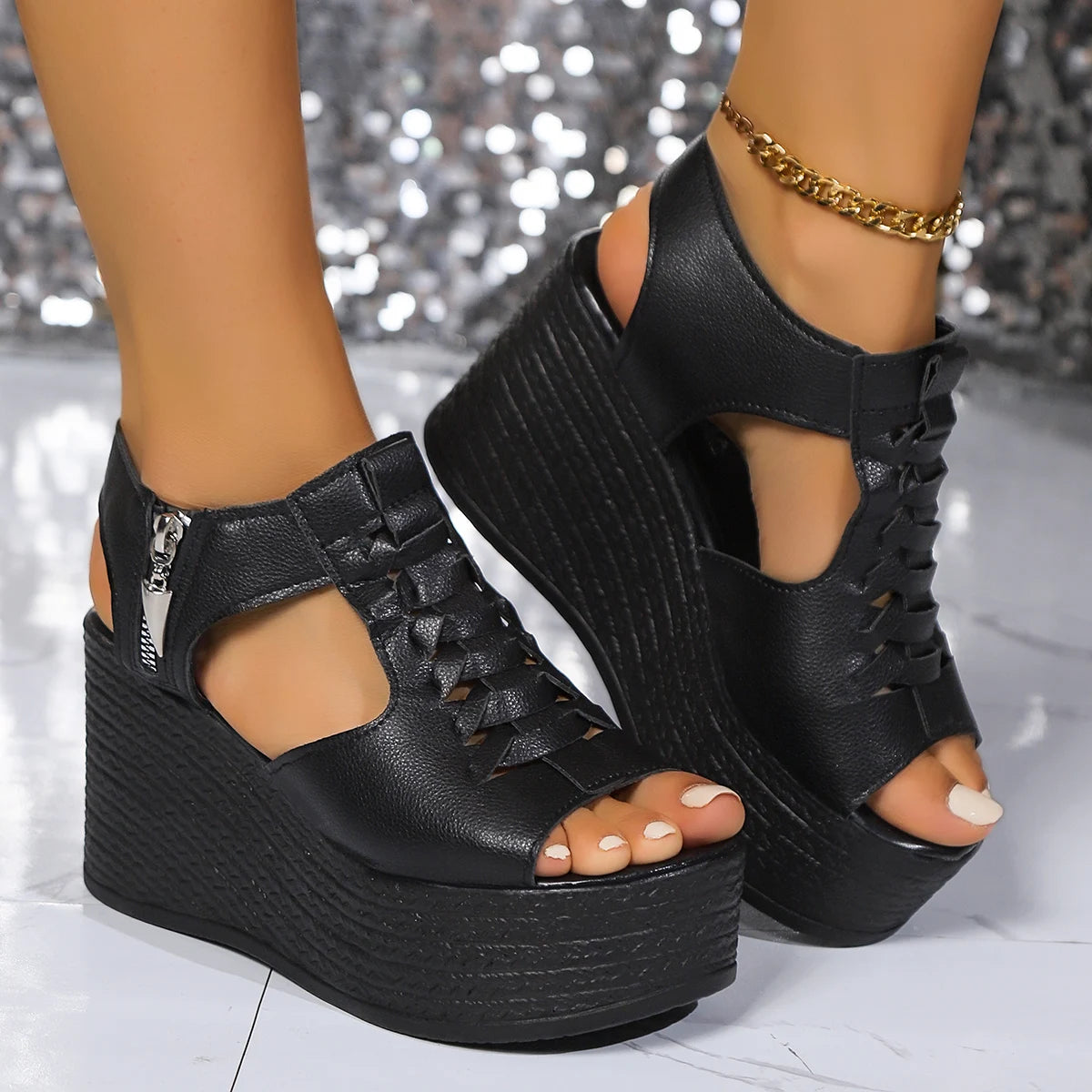 Women Sandals Summer New Wedges Platform Sandals Women Sexy High Heels Shoes Peep Toe Open To Walking Designer Sandals Women image 1