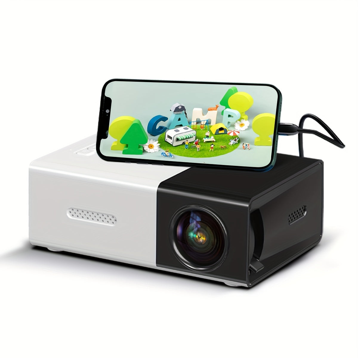 Portable Mini Home Theater Projector - HD Cinema Experience with Smartphone Wired Screen Sharing, Compact Design, and Easy Setup for Indoor and Outdoor Use