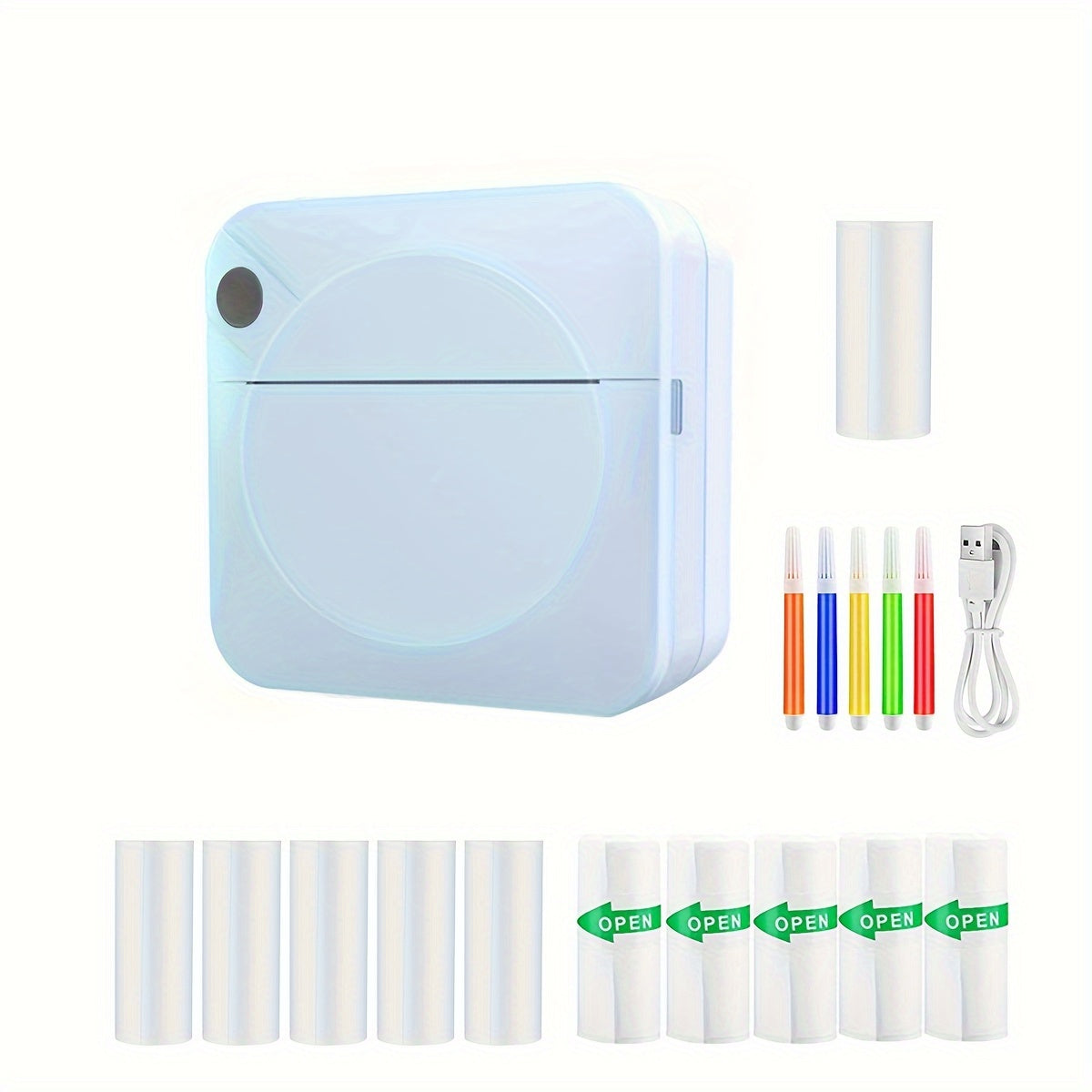 11 Rolls Portable Mini Wireless Thermal Photo Printer - Compact, Inkless, Single-Color Printing for Smartphone, Windows, Study Notes, Labels, and Receipts with Rechargeable Lithium Battery and USB Charging