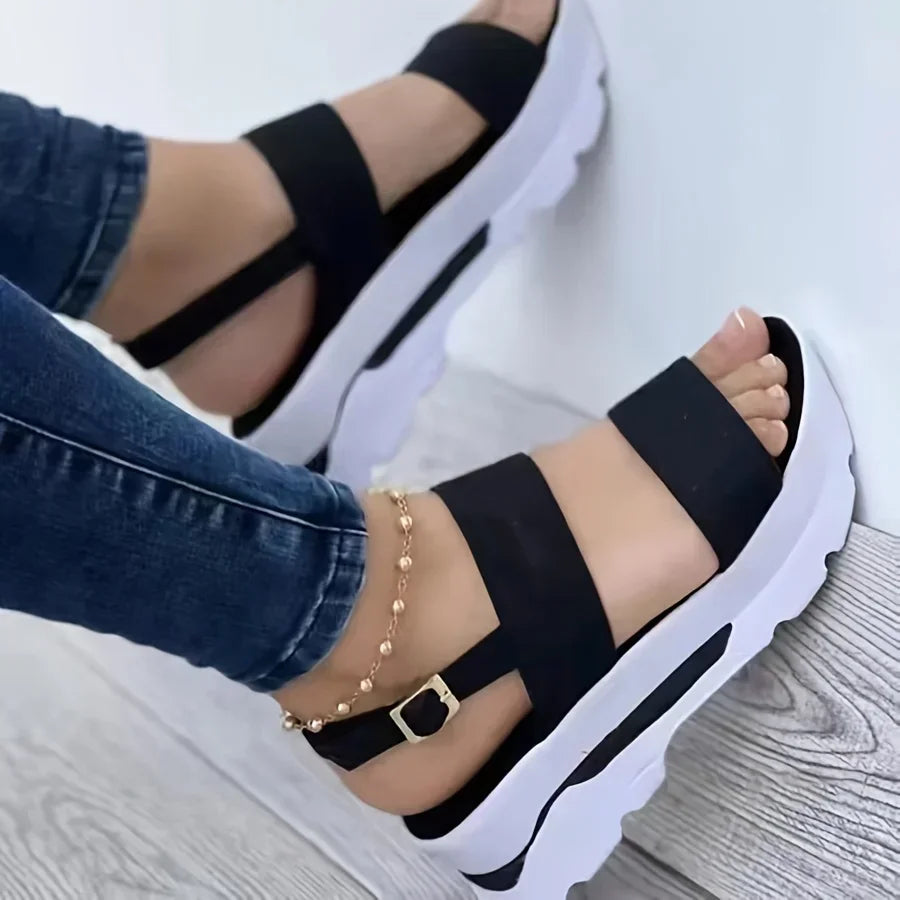 Open Toe Shoes Summer Women Non Slip Durable Women's Sandals Wedges Basic Buckle Slippers Women Zapatos De Mujer Footwear image