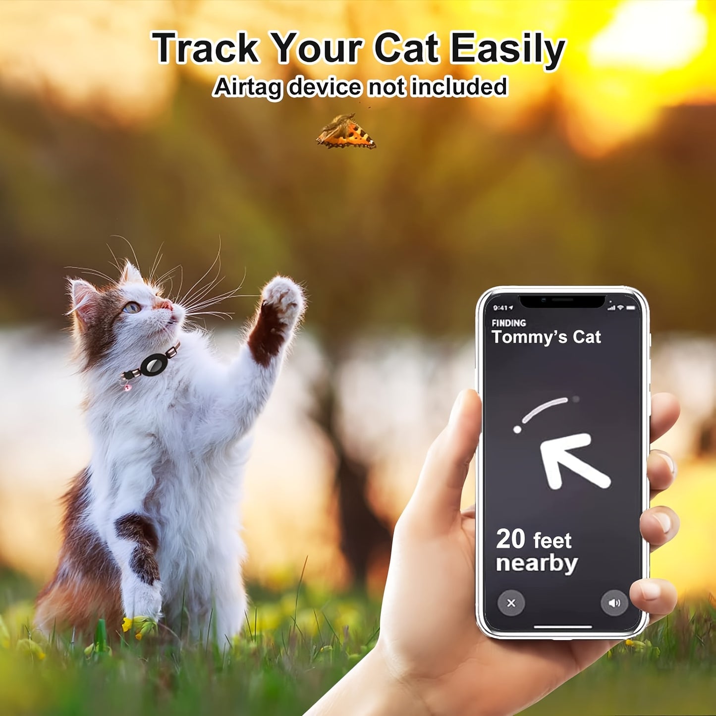 Reflective GPS Cat Collar - Airtag Device Holder With Bell For Kittens - Christmas Gift