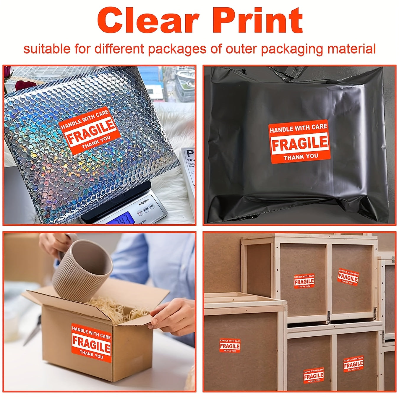 1 Roll 500 Fragile Shipping Labels, 3" x 2" Strong Adhesive Labels for Moving, Thank You, Warning Packaging - Durable Paper Stickers with Bold Text & Red Border, Shipping Labels for Packaging, Office Supplies, Label Stickers,