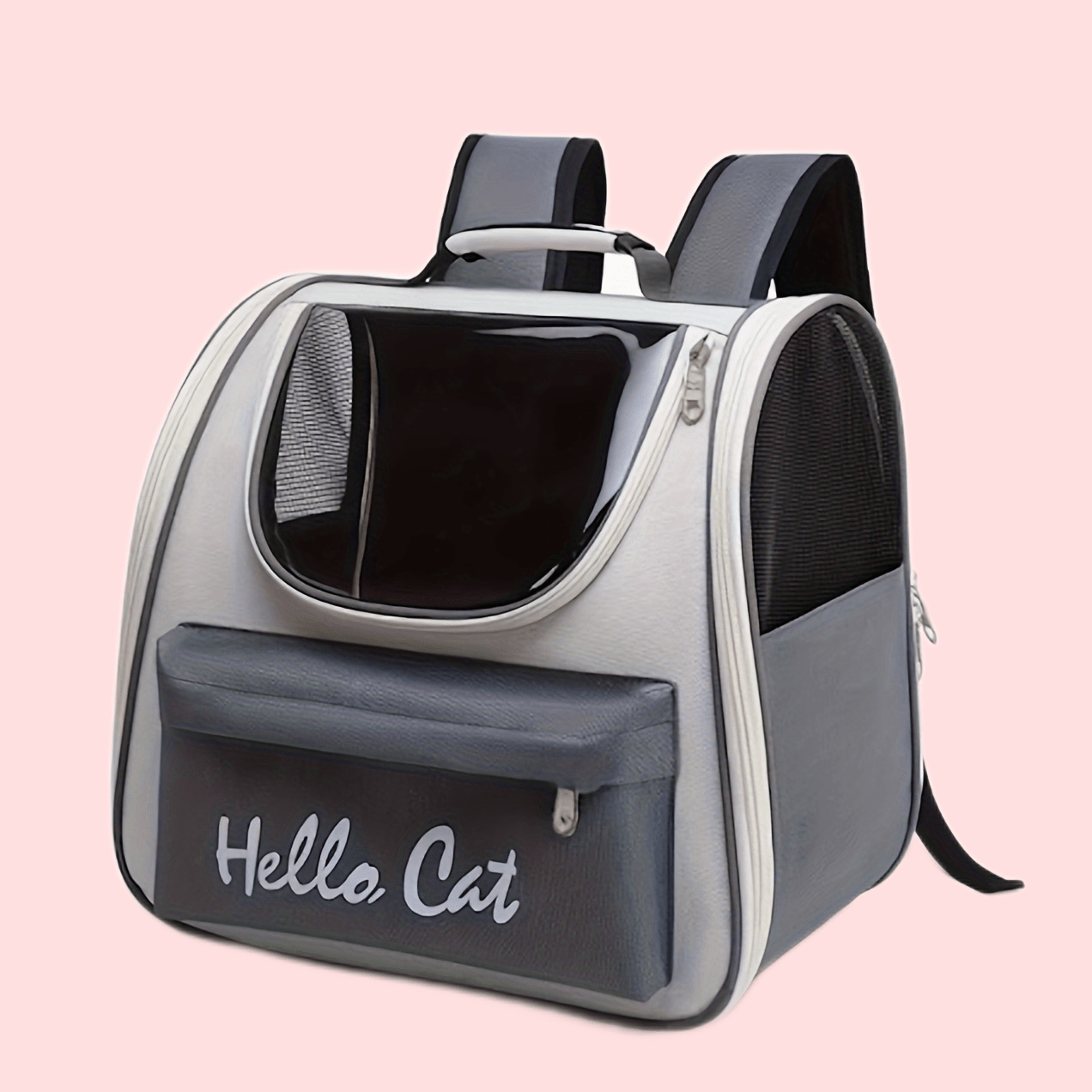 Hello Cat Foldable Pet Carrier Backpack - Large Capacity Collapsible Carrier with Multiple Compartments, Durable Mesh & Zipper Closure for Cats & Small Dogs, Travel, Vet Visits, Shopping, Cat Backpack Carrier, Mesh Visibility