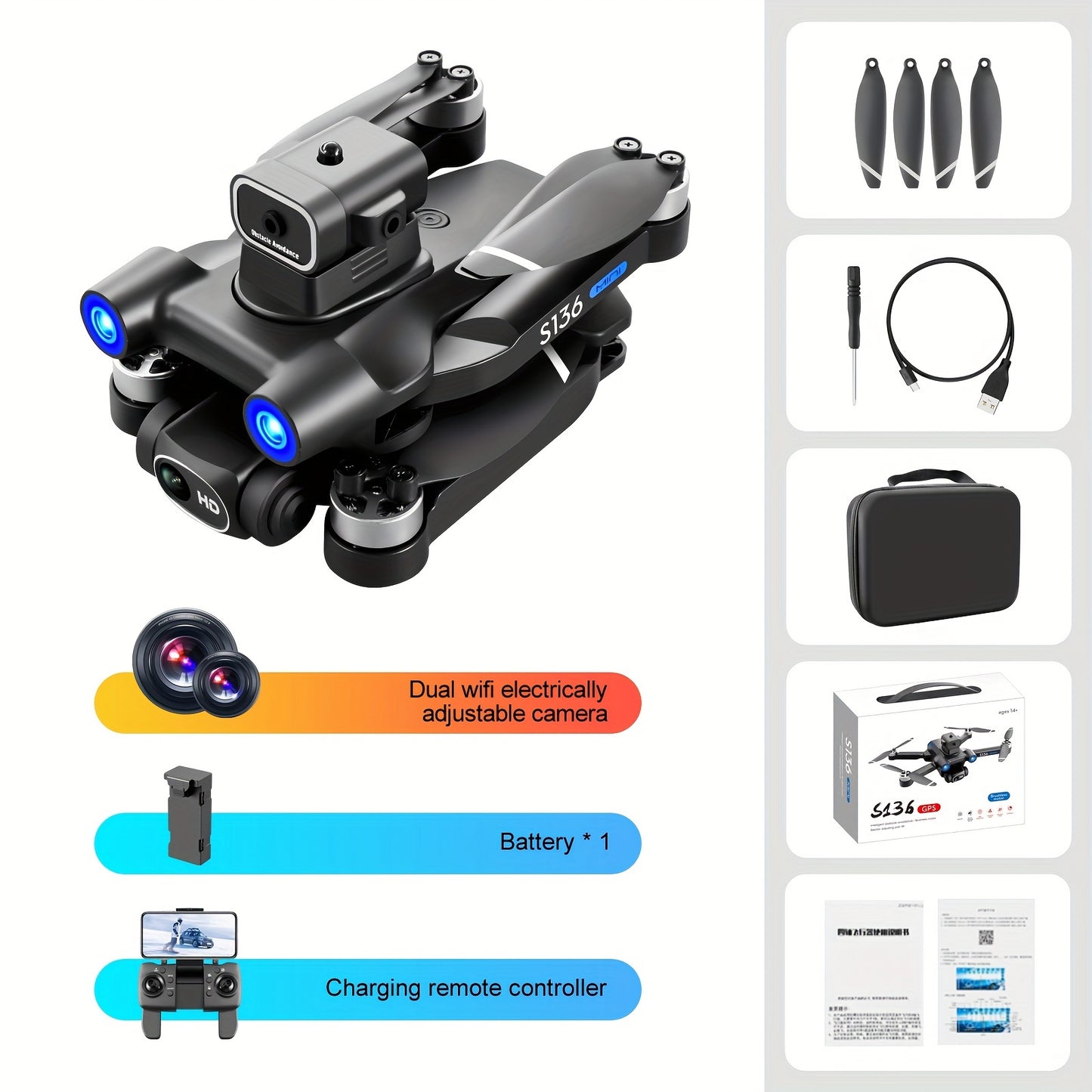 New S132 UAV Drone with HD ESC Dual Camera, GPS Positioning, 360° Intelligent Obstacle Avoidance, Optical Flow Hovering, One-Key Takeoff, And Fail-Safe Return.Perfect for Beginners Men's Gifts