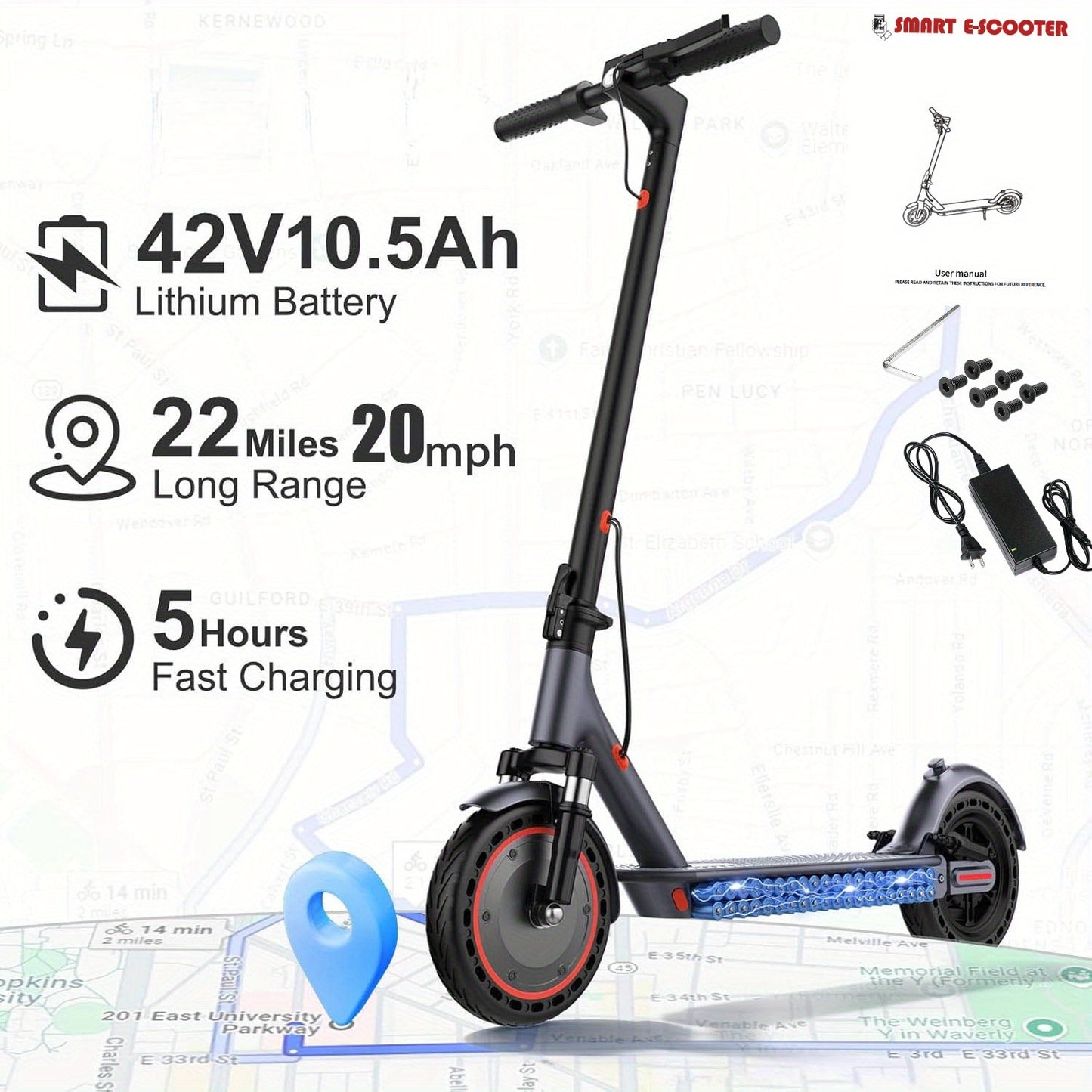 LADPED Multiple Models Folding Electric Scooter, Rated 350W/500W Motor Optional, 5.2AH-14.5AH Battery, with 8.5-10inches Anti-skid Solid Tires, Scooter Electric with Long Range, 15-20MPH Speed Foldable Commuting E-Scooter for