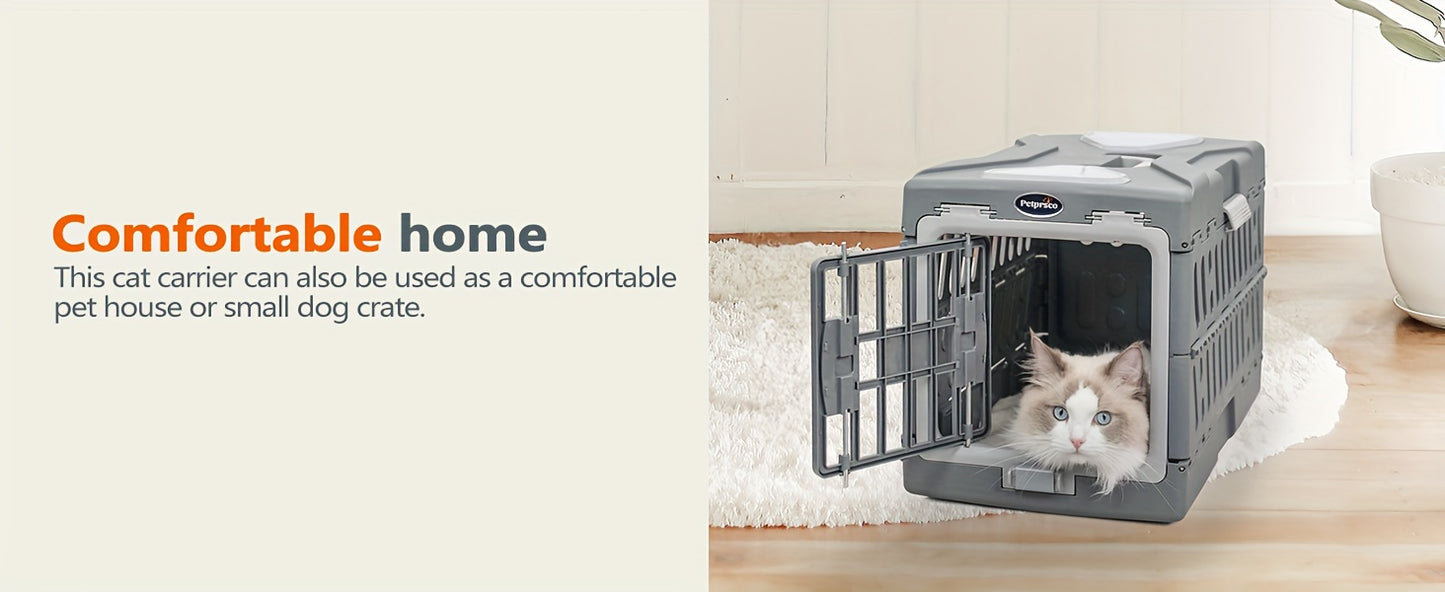 Large Cat Carrier Hard, Plastic Portable Dog Crate 22" with Soft Blanket and Hanging Kennel Bowl for Cats Small Dogs Puppies Kittens