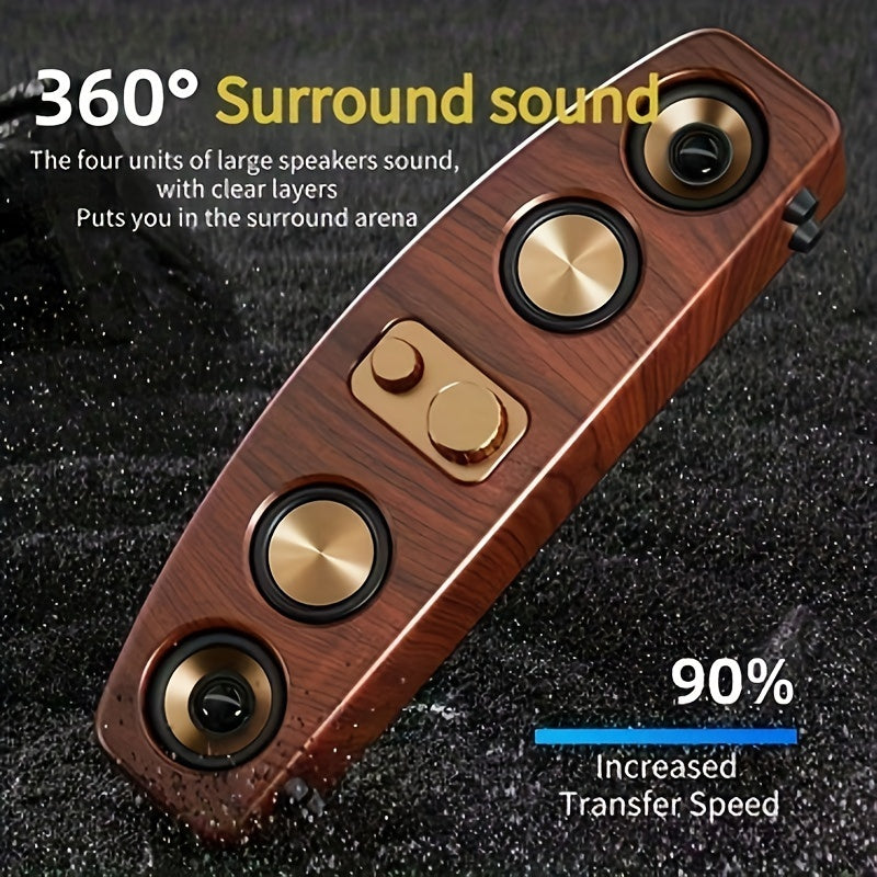 [Wireless Smart Soundbar] Wireless Smart Soundbar | 5.0 Channel Speaker System with Subwoofer - Home Theater Stereo, Compatible with TV/PC/Smartphone/Tablet - Elegant Wood Grain Finish - Portable Design with Low Frequency, Ty