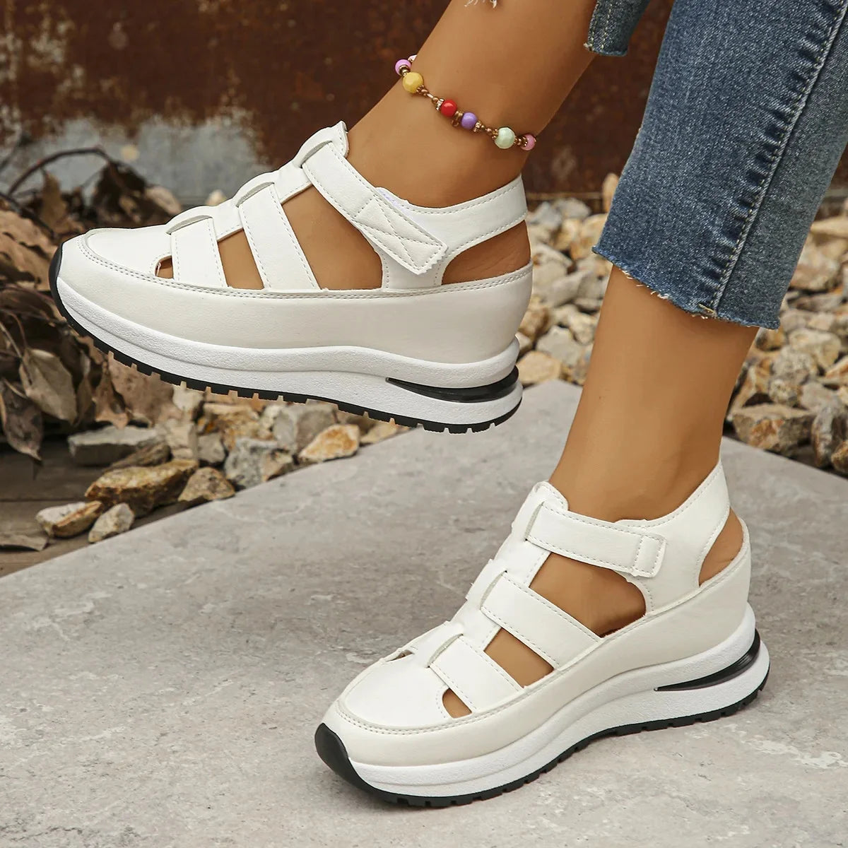 Ladies Shoes 2025 High Quality Buckle Strap Women's Sandals New Closed Toe Office and Career Summer Solid Wedge Sandals Zapatos image
