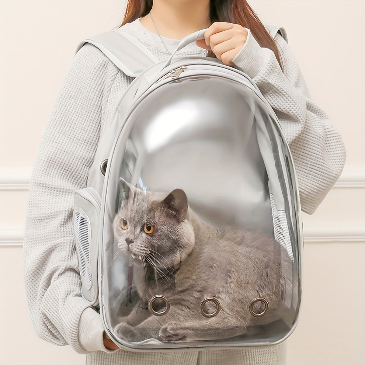 PVC Soft-Sided Cat Carrier Backpack with Zipper Closure, Transparent Breathable Space Capsule Design for Pet Comfort and Portability