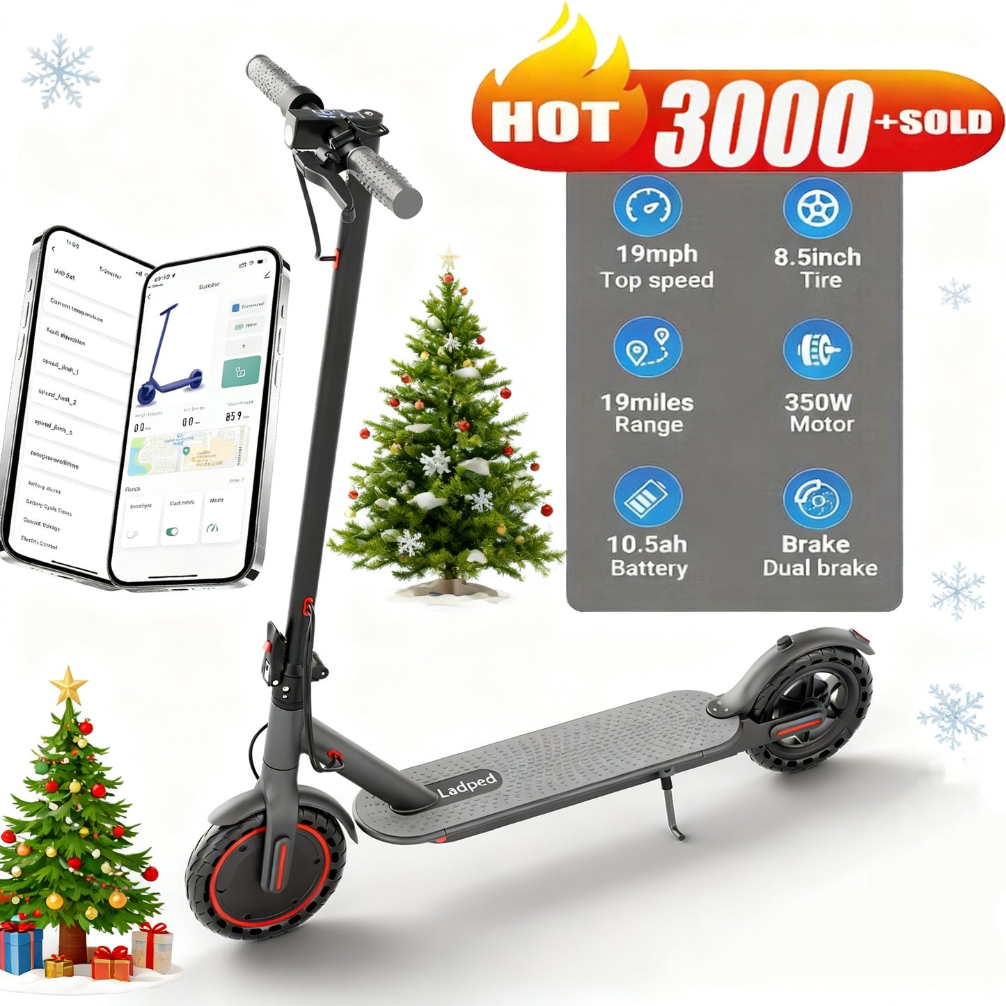 LADPED Multiple Models Folding Electric Scooter, Rated 350W/500W Motor Optional, 5.2AH-14.5AH Battery, with 8.5-10inches Anti-skid Solid Tires, Scooter Electric with Long Range, 15-20MPH Speed Foldable Commuting E-Scooter for