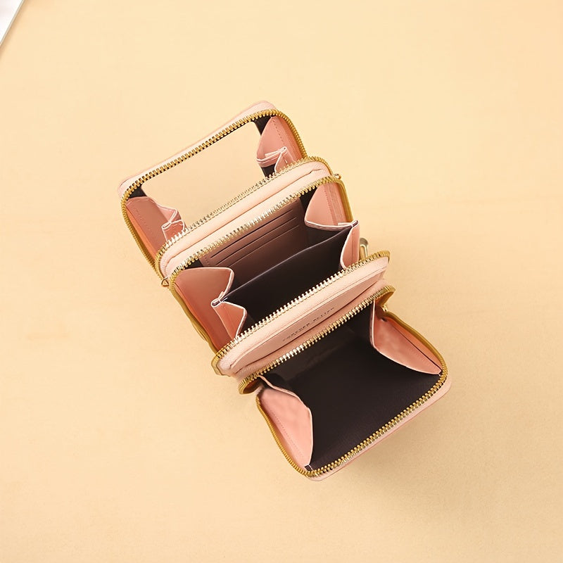 Small Solid Color Women's Crossbody Smartphone Wallet Purse with Adjustable Strap