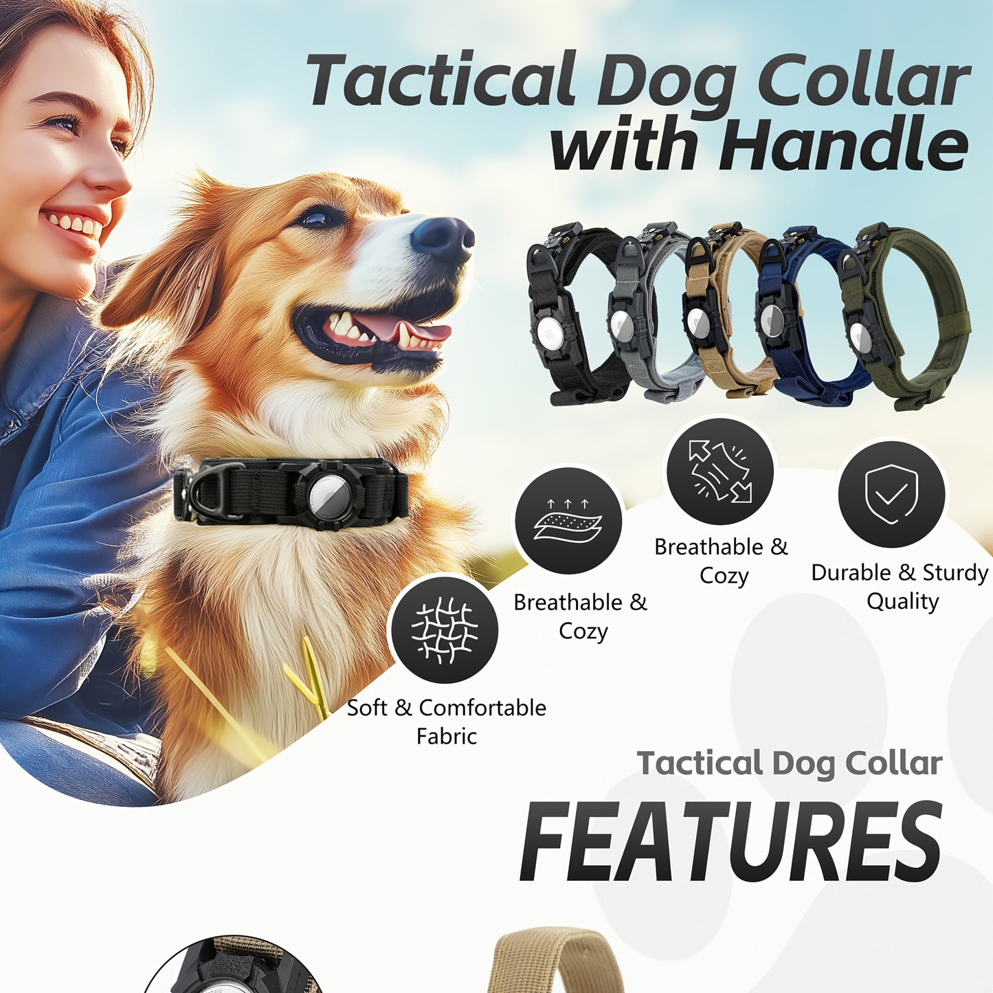 Tactical Nylon Dog Collar with GPS Holder, Adjustable Military-Style Collar for Dogs, Heavy-Duty Training Collar for All Breeds, Heavy Duty Collar | Secure Fit Collar | Adjustable Colla