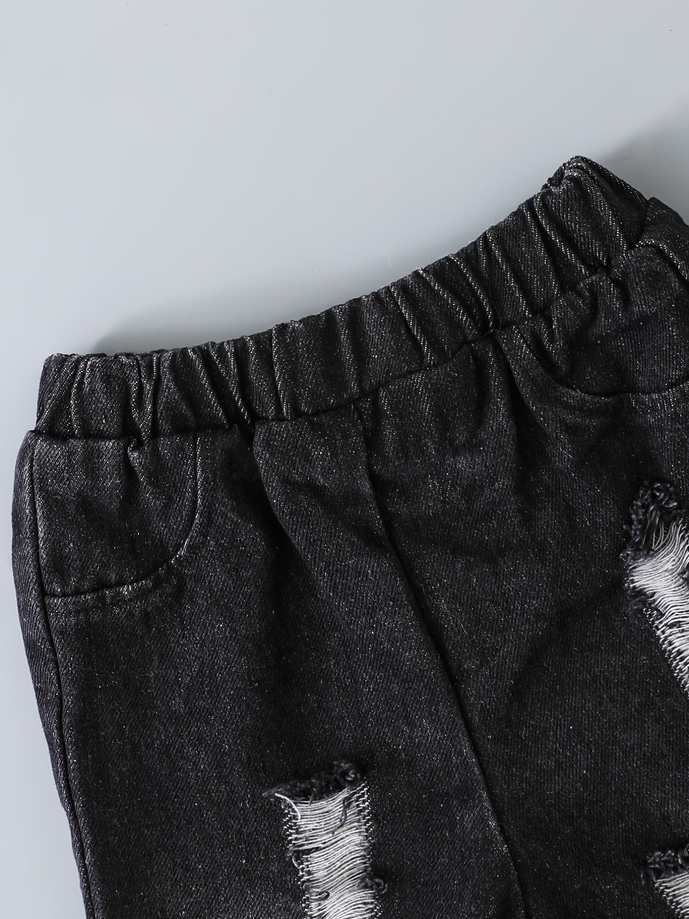 Boy's Casual Plaid Button-Up Shirt & Ripped Imitation Denim Pants Set - Cozy Polyester, Non-Transparent, Perfect for Fall/Winter, Perfect for Outdoor