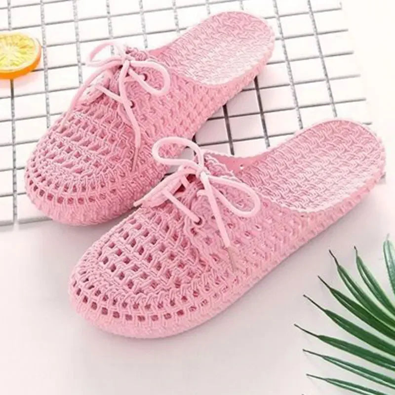 Summer Ladies Baotou Slippers with Hollow Fashion Soft Bottom Hole Shoes Women Wear Beach Sandals and Slippers image