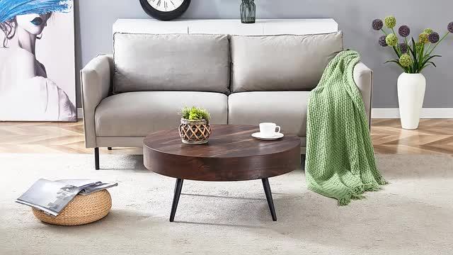 Wooden Coffee Table Modern Round Coffee Table Rustic Center Table with Metal Leg for Living Room Reception Room Office (Brown, Round), Clearance Sales Today Deals Prime, Tiny Home, Black Friday Deals 2024.